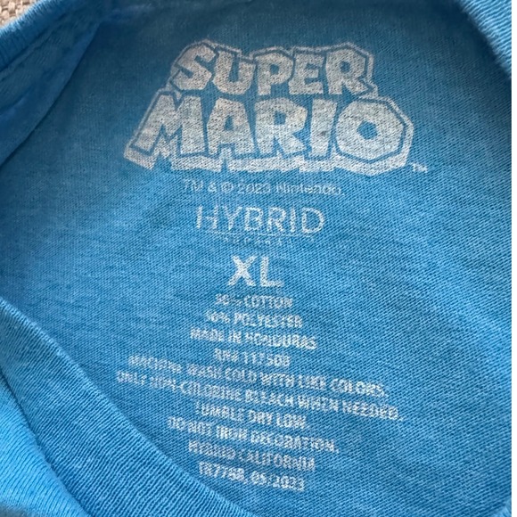 Blue Super Mario Graphic Tee Yoshi Bowser Mario‎ Bros Kids  XL Cotton Blend - Picture 2 of 4